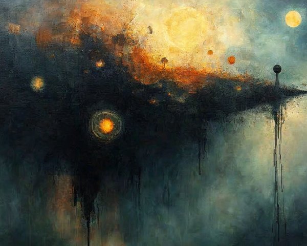 Abstract Cosmic Scene with Celestial Bodies and Colors