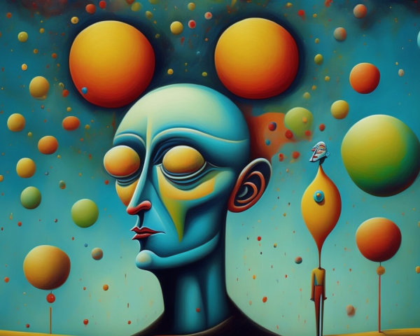 Surreal Humanoid Figure with Colorful Abstract Shapes