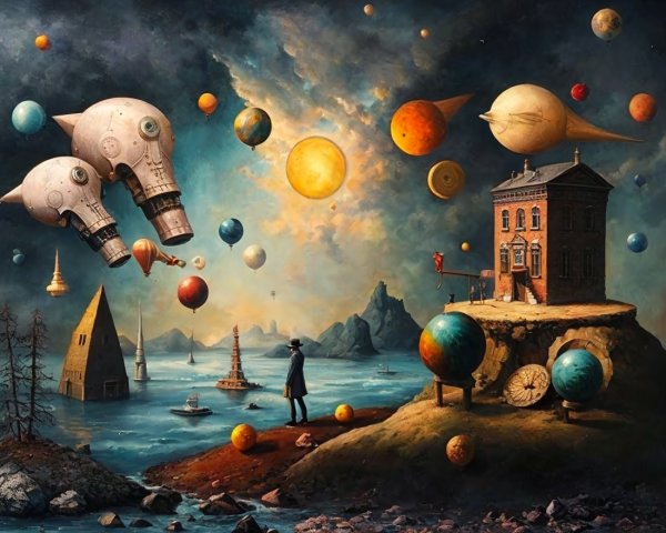 Surreal Landscape Blending Science Fiction and Fantasy