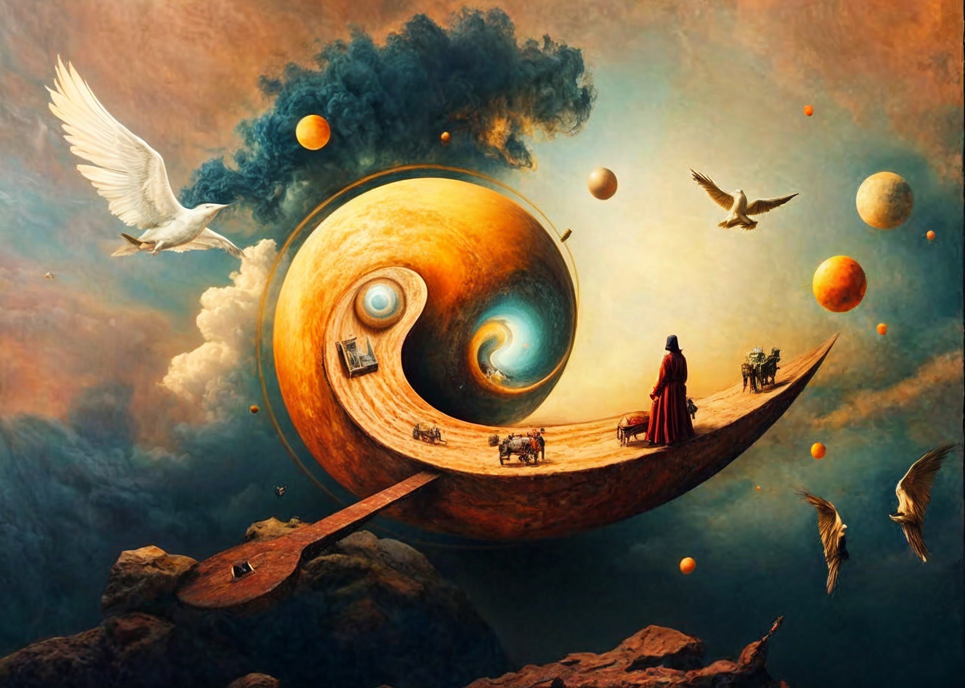 Surreal Landscape with Cosmic Yin-Yang Symbol