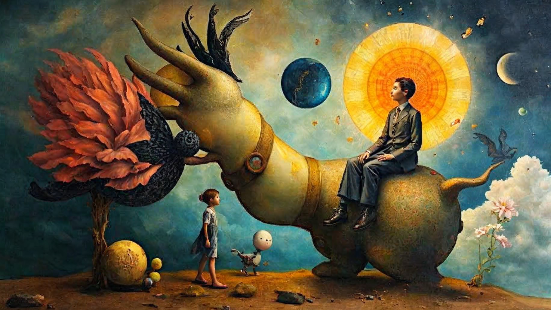 Surreal Snail Creature in a Dreamlike Landscape
