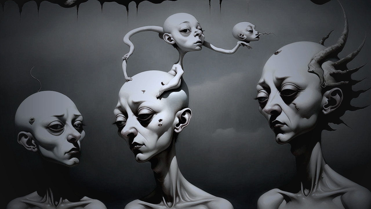 Surreal Humanoid Figures with Elongated Features