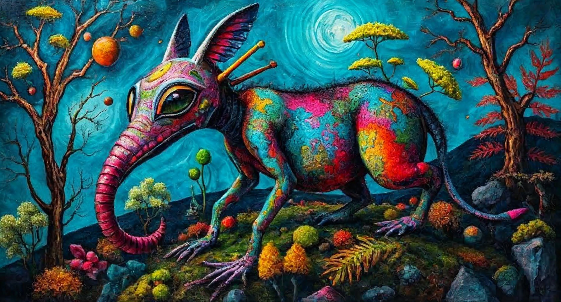 Surreal Creature in a Colorful Otherworldly Landscape