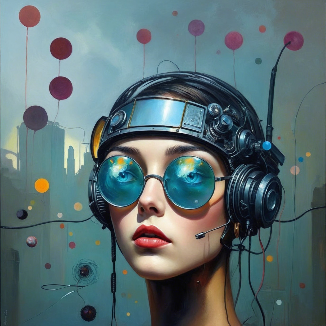 Futuristic Portrait of a Young Woman with Tech Elements