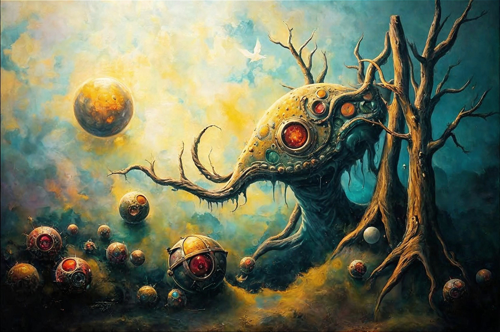 Surreal Alien Landscape with Vibrant Colors and Forms