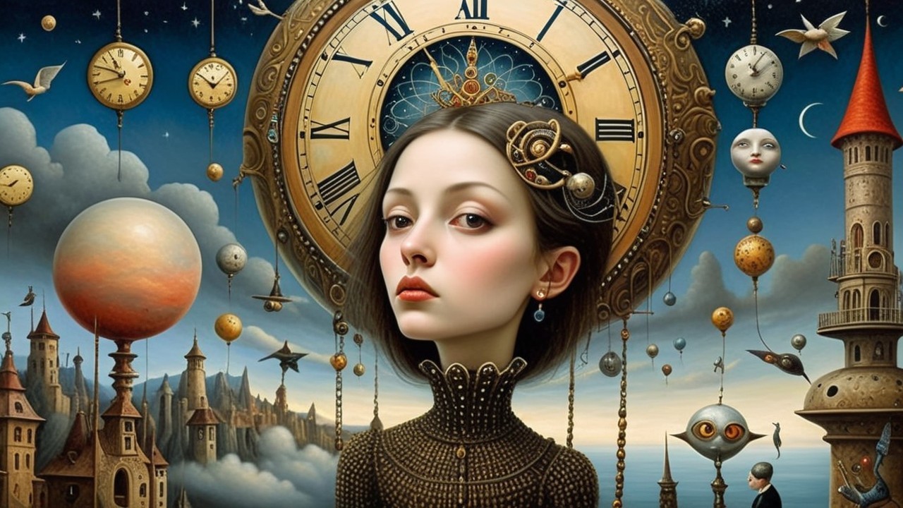 Surreal Portrait of a Young Woman with Whimsical Elements