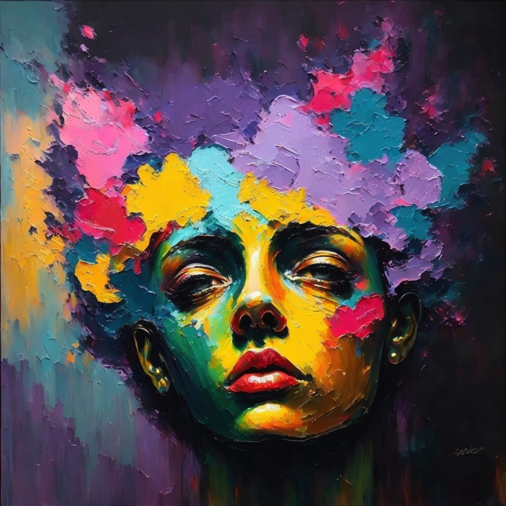 Vibrant Abstract Portrait of a Serene Woman