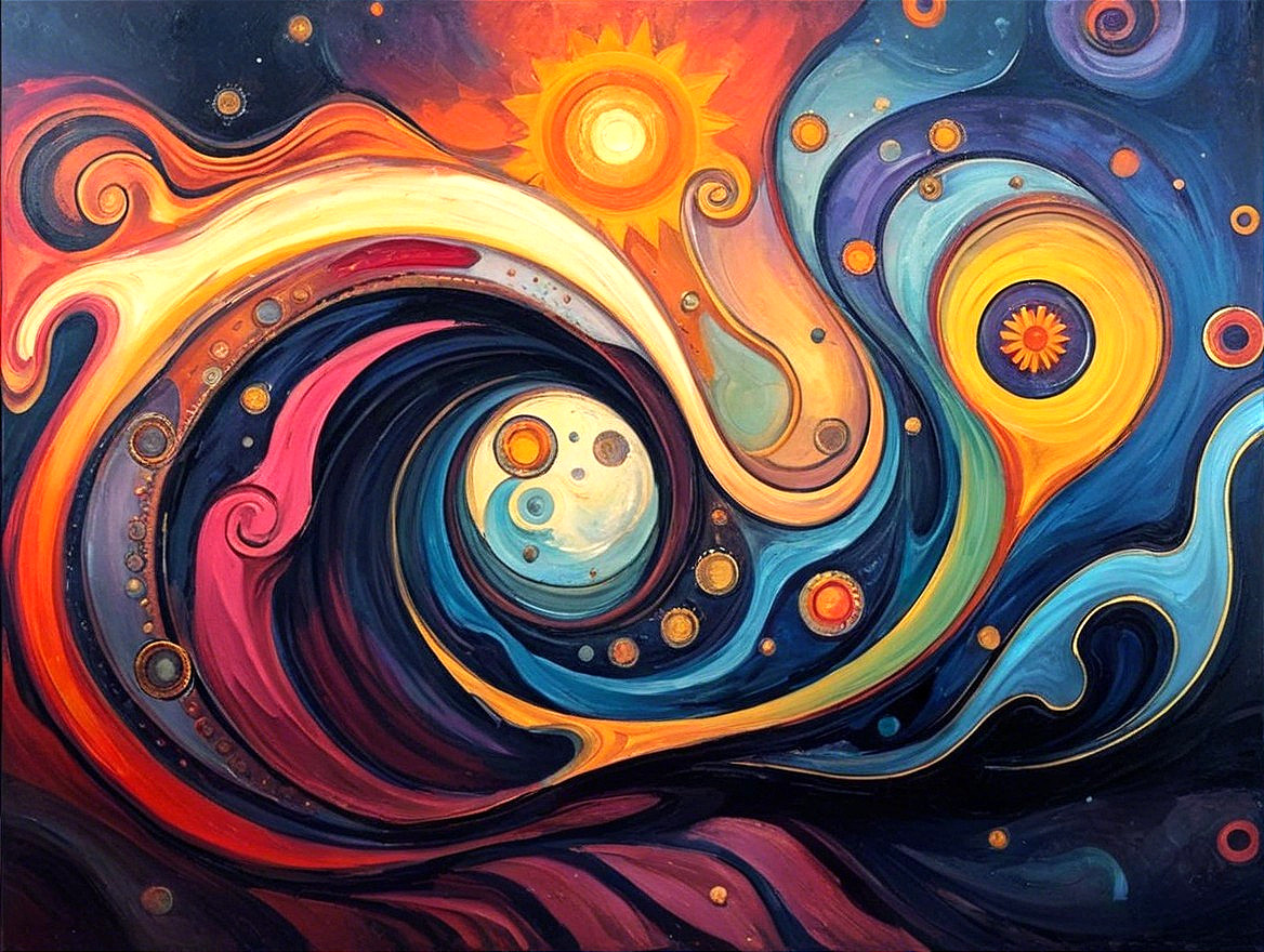Abstract Cosmic Scene with Vibrant Colors and Patterns