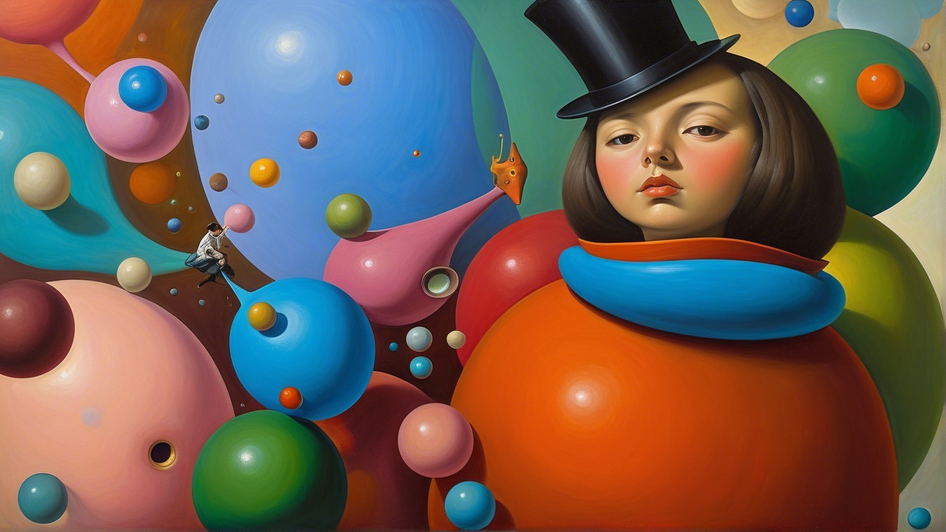 Surreal Composition with Whimsical Figure and Shapes