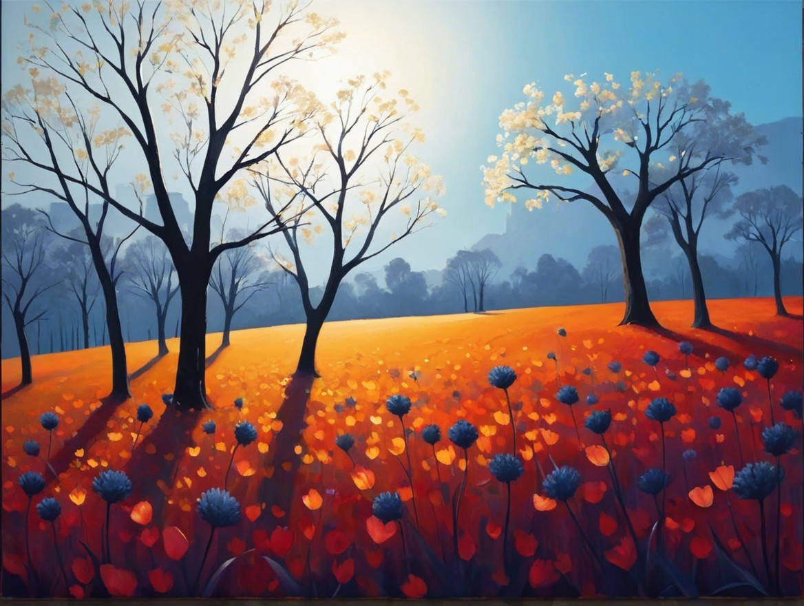 Vibrant Autumn Landscape with Blossoms and Wildflowers