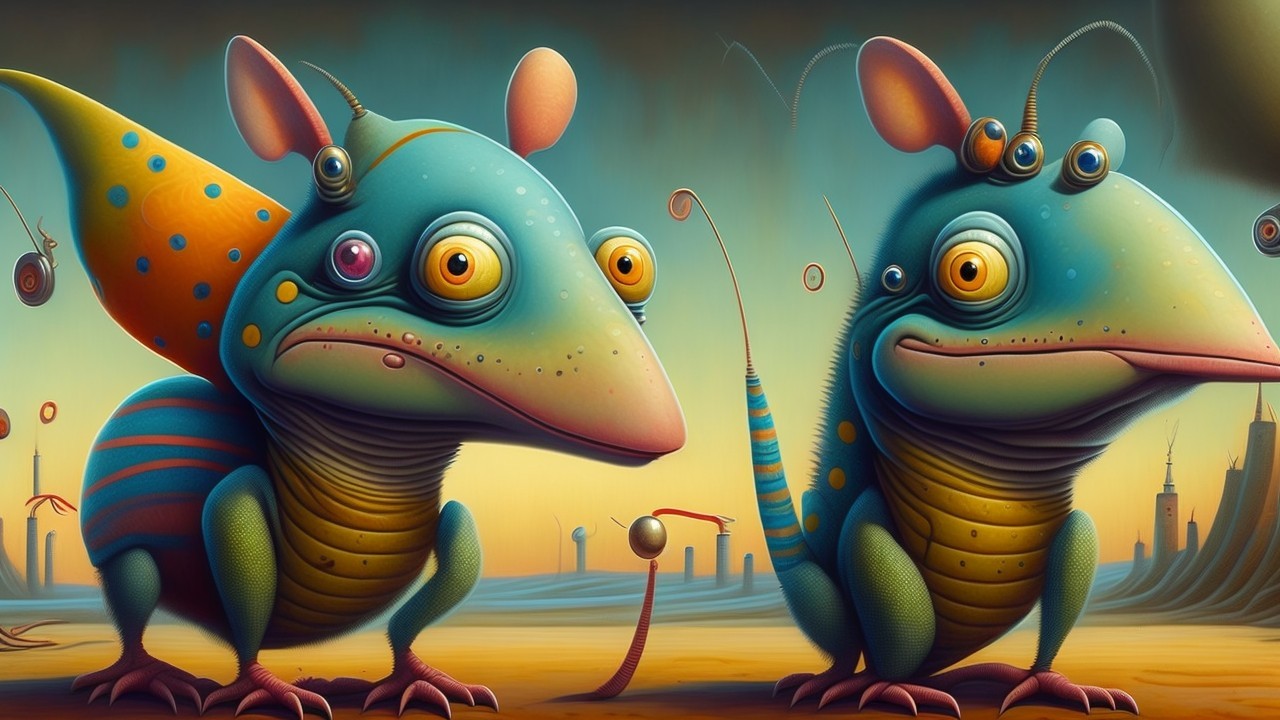Whimsical Colorful Creatures in a Surreal Landscape
