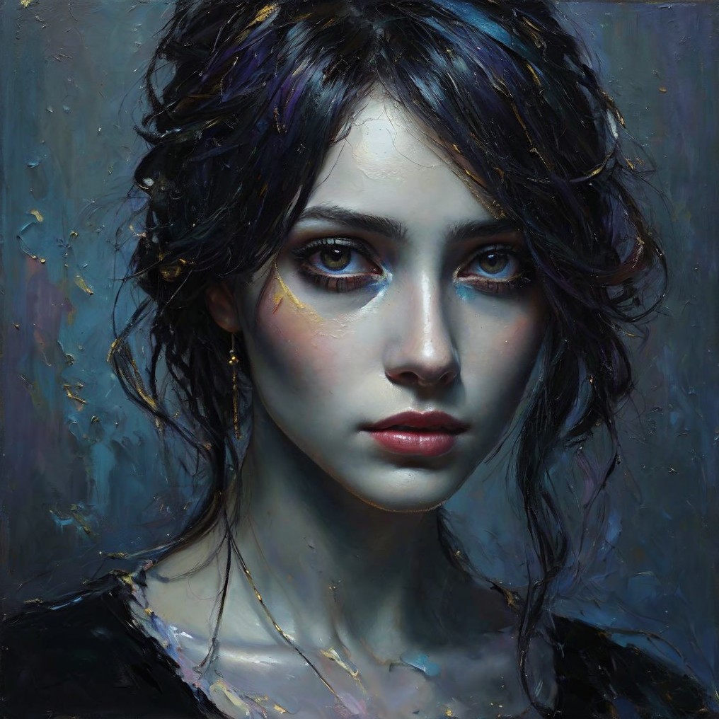 Close-Up Portrait of a Young Woman with Striking Features