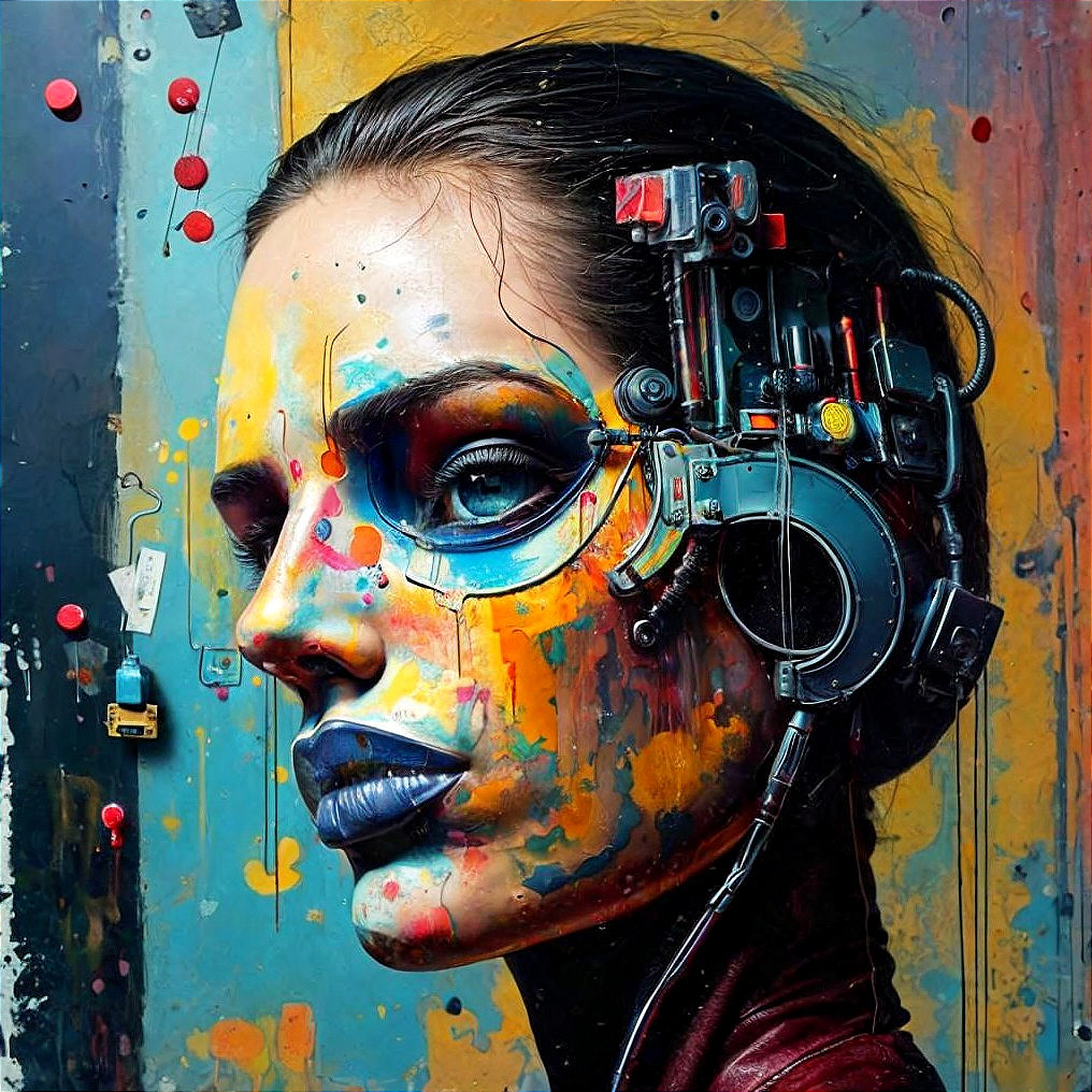 Futuristic Art Blending Human and Robotic Elements