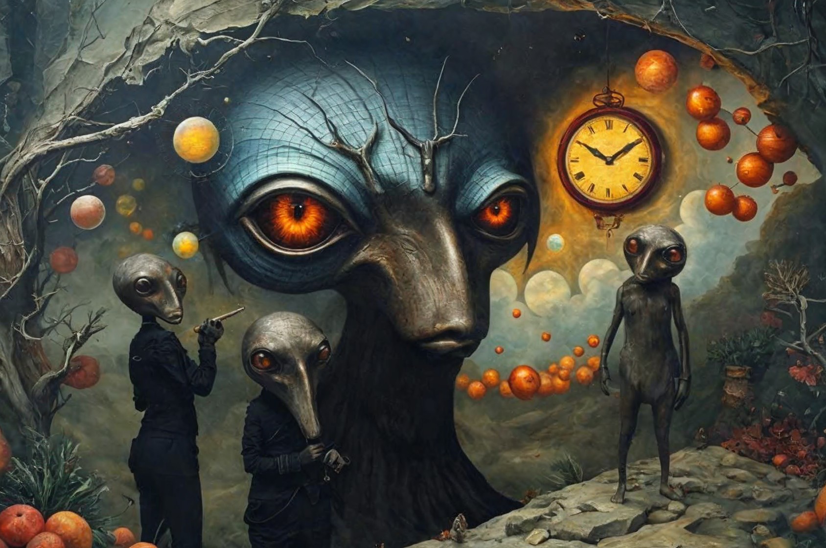 Giant Alien Face in Tree Overlooks Mystical Landscape