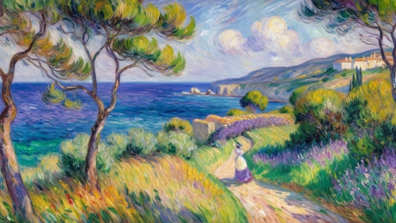 Coastal Path with Wildflowers and Azure Sea View