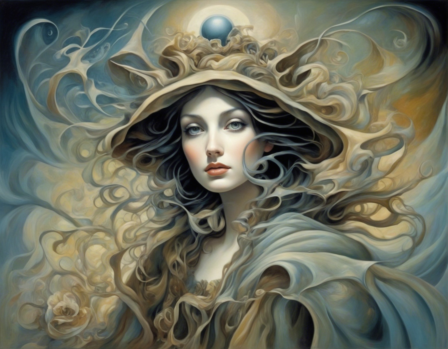 Mystical Portrait of a Young Woman with Abstract Elements