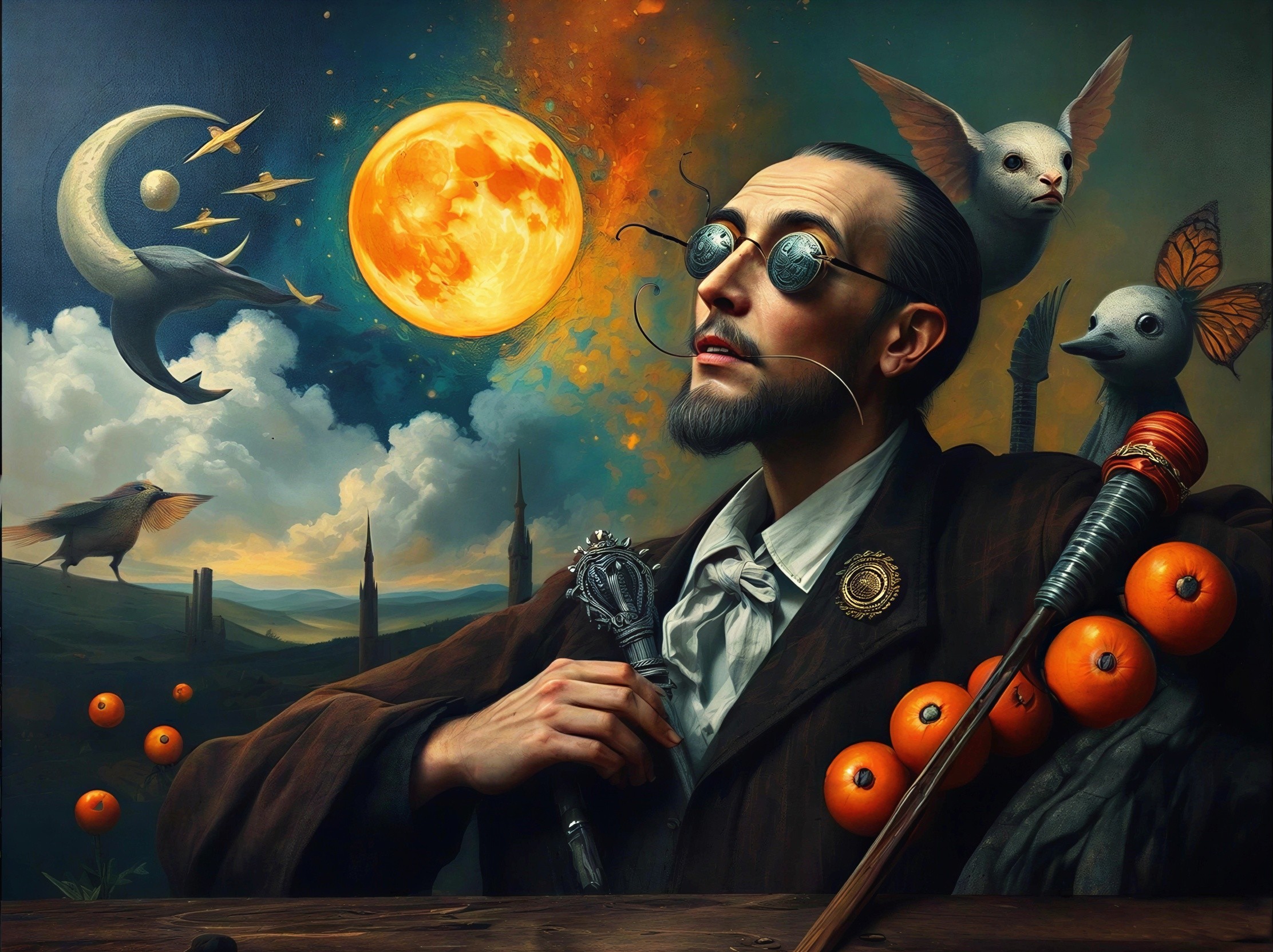 Surreal Scene with Man in Dramatic Landscape Elements