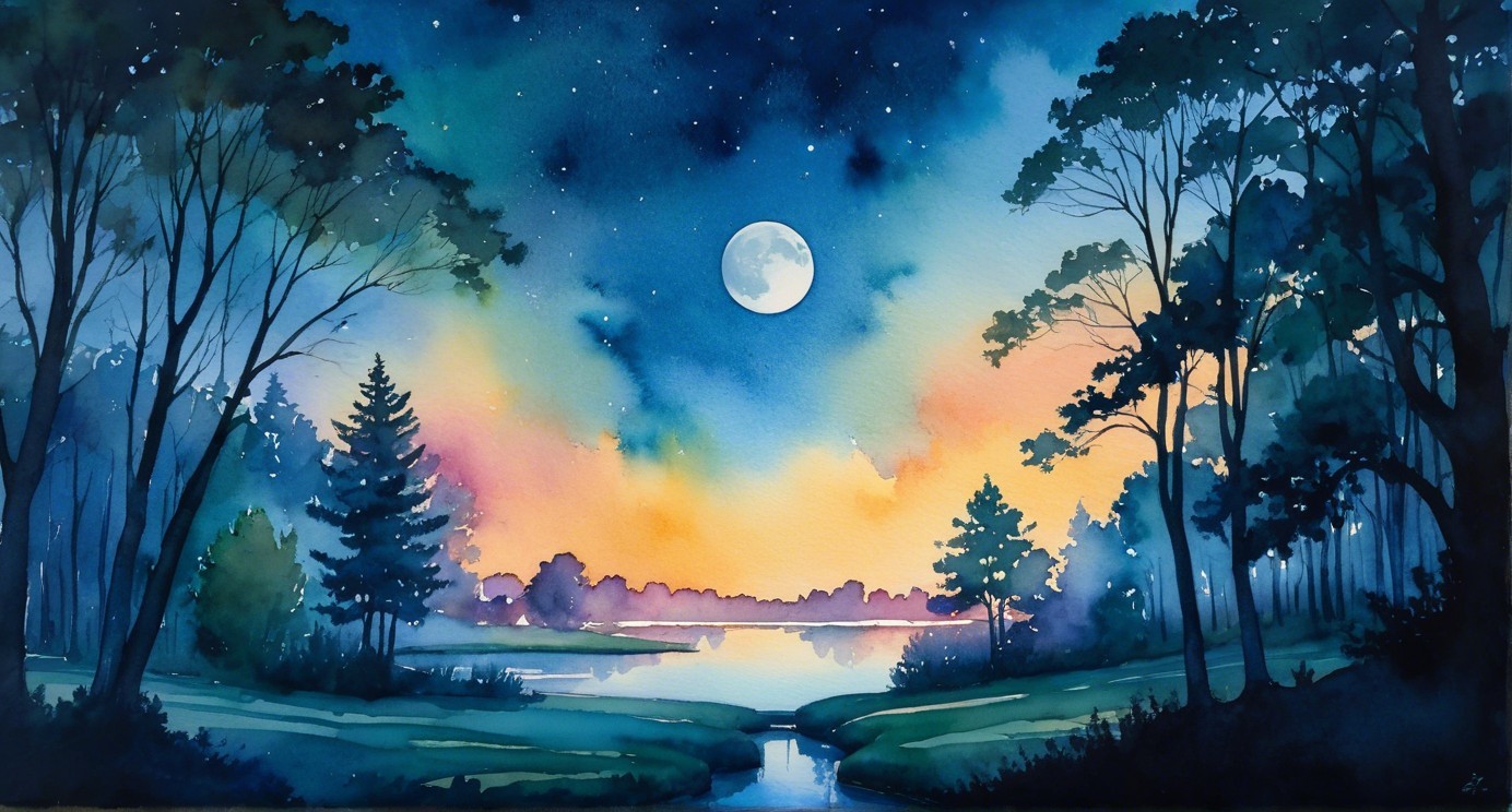 Serene Dusk Landscape in Soft Watercolor Hues