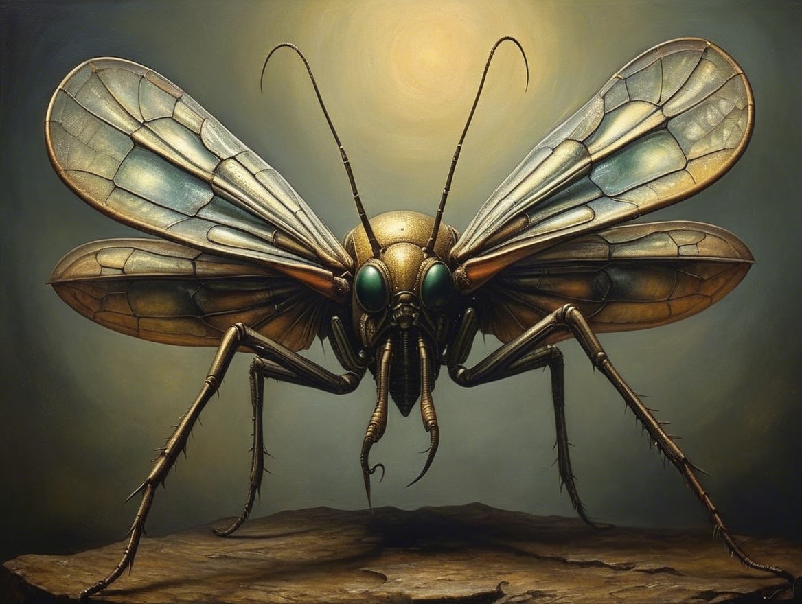 Surreal Giant Fly with Iridescent Stained Glass Body