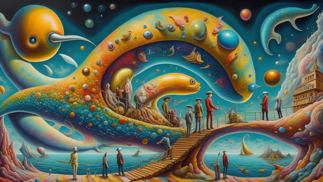 Whimsical Ocean Scene with Fantastical Creatures