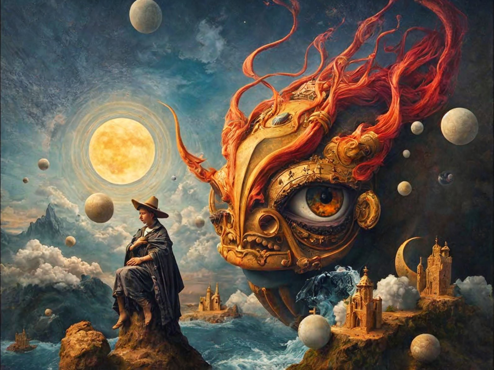 Surreal Landscape with Figure and Colossal Creature