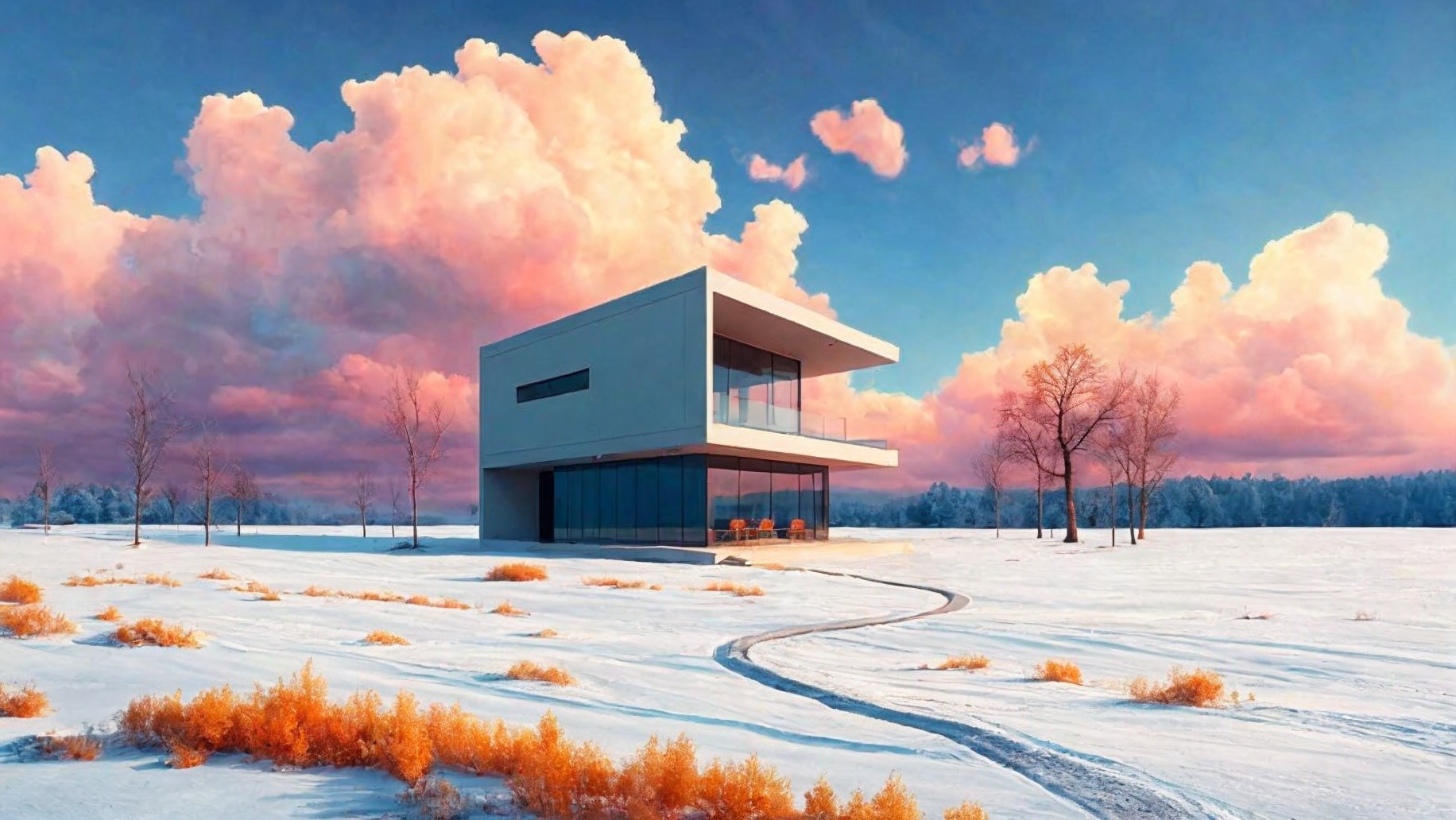 Modern Minimalist House in Snowy Landscape