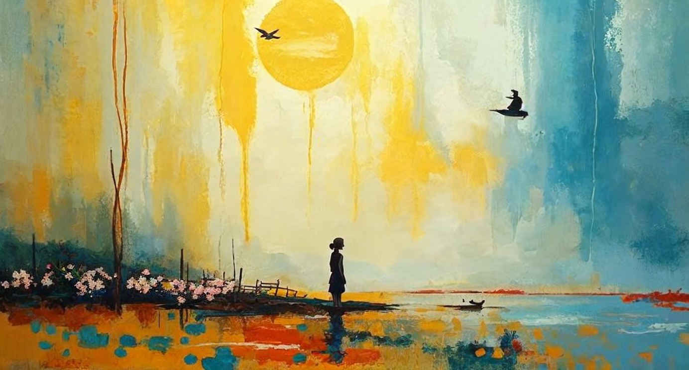 Serene Landscape with Vibrant Sunset and Reflection
