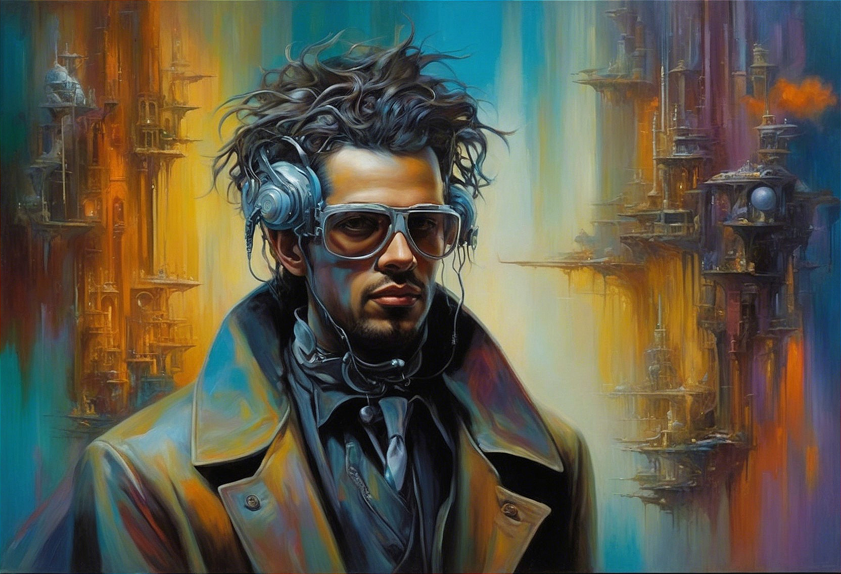 Stylized portrait of a man in futuristic attire