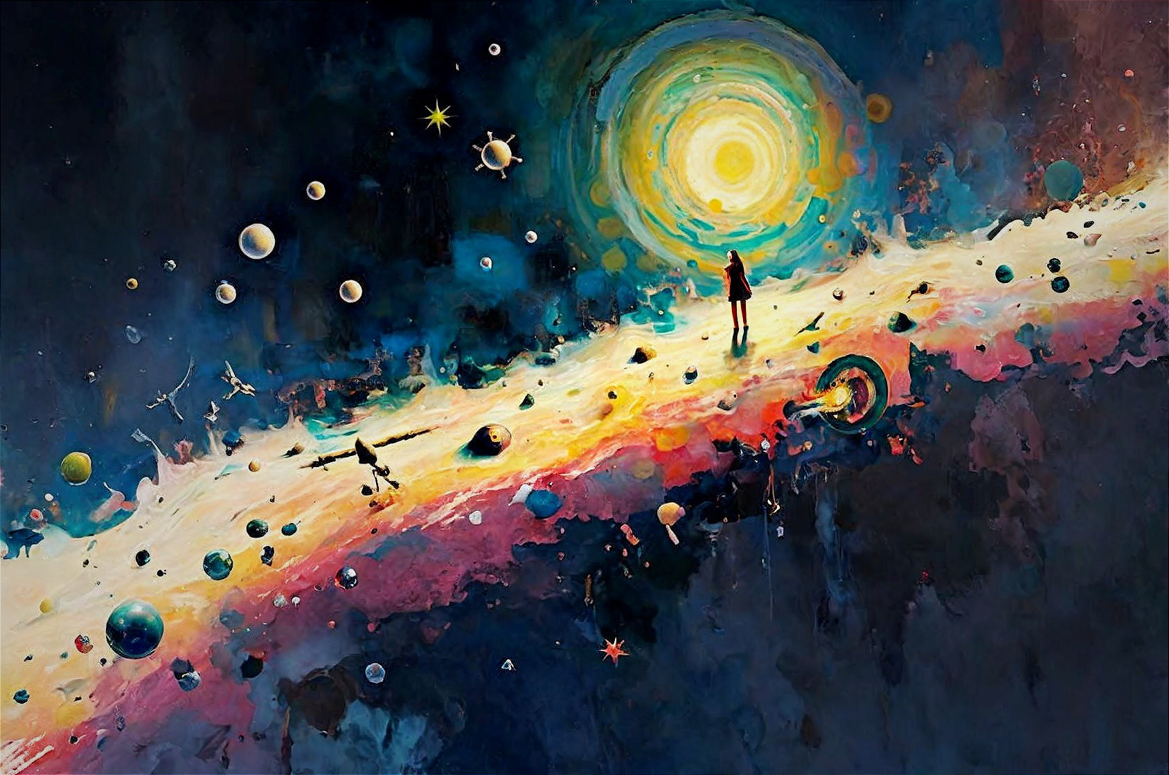 Vibrant Cosmic Landscape with Celestial Elements