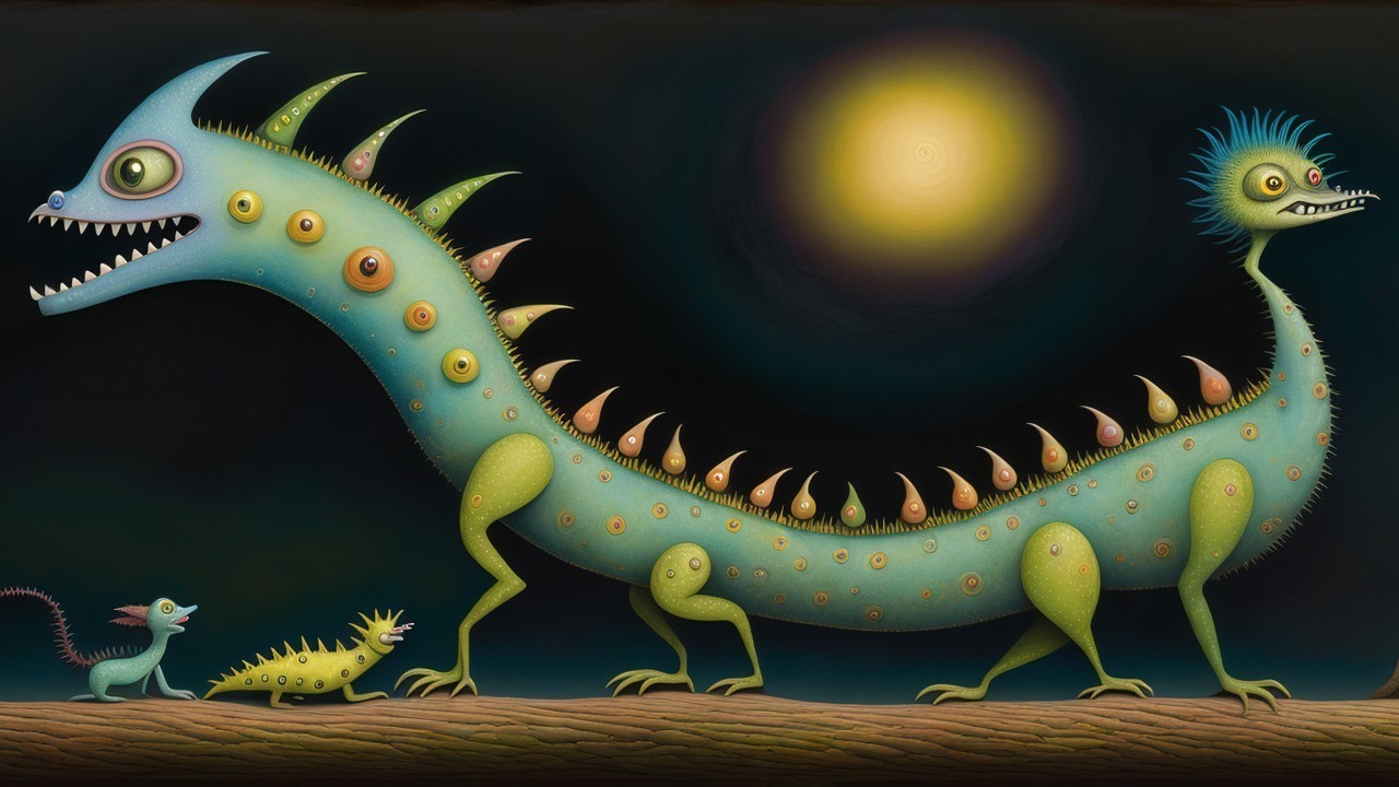 Whimsical Serpentine Creature Under Glowing Sun