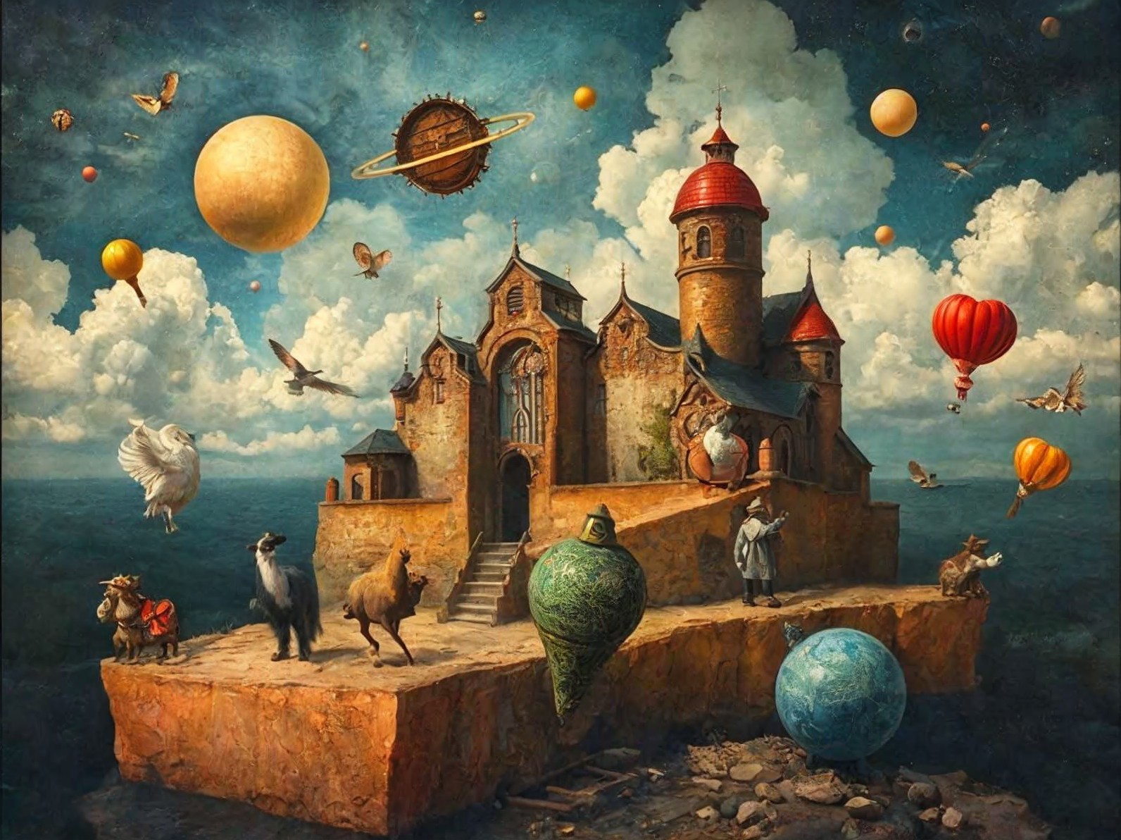 Whimsical Floating Island with Castle and Animals