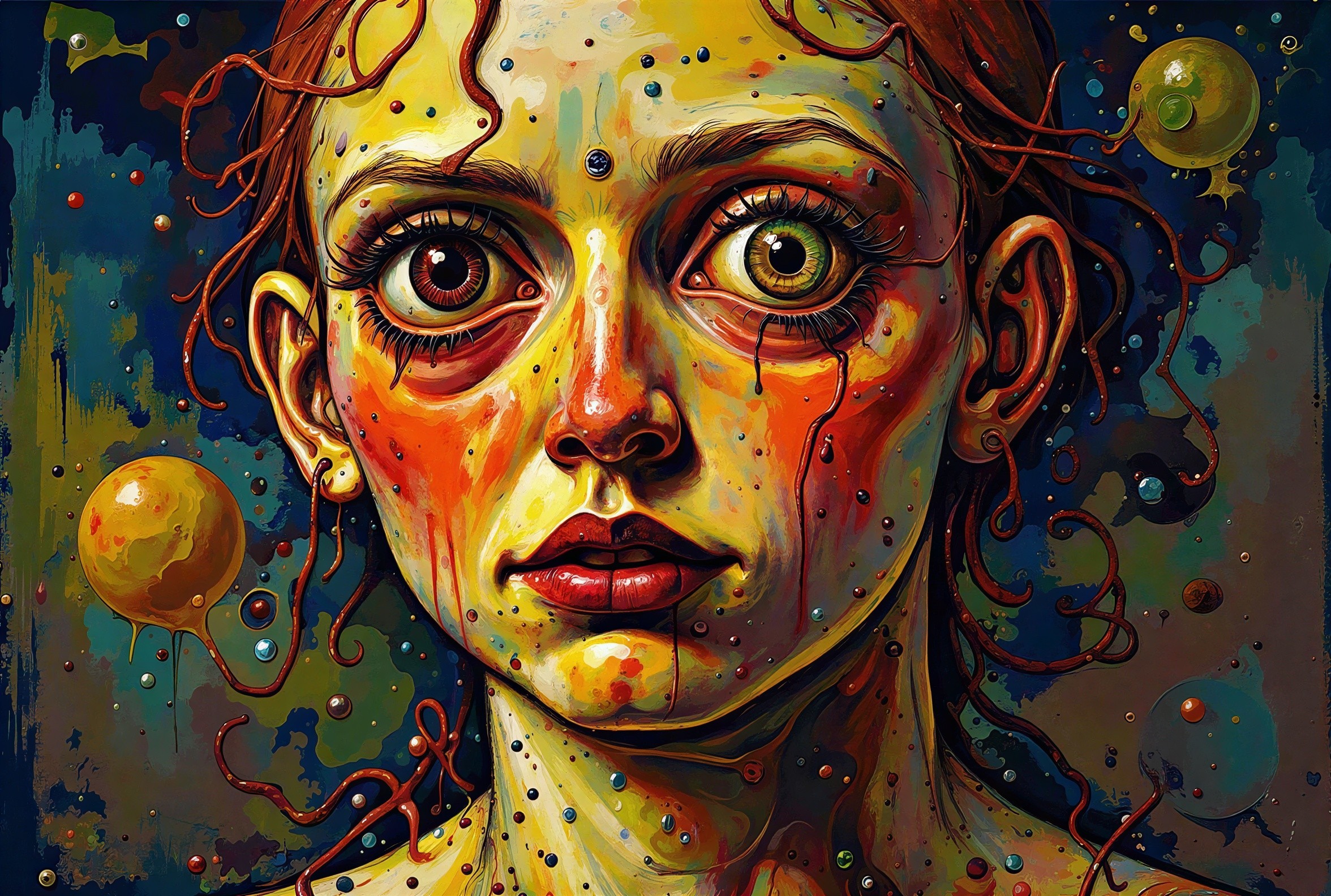 Super-realistic digital painting of a distraught female face