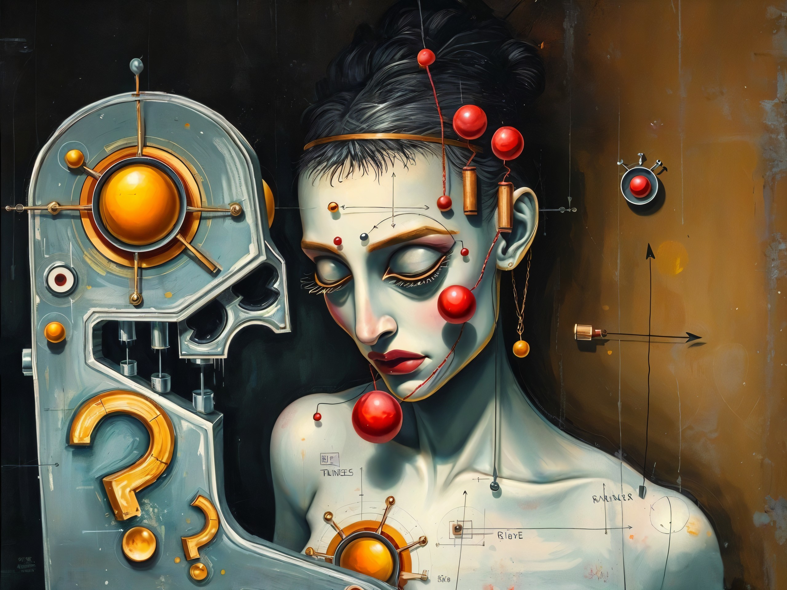 Surreal Artwork of Human-Robotic Fusion with Colorful Shapes