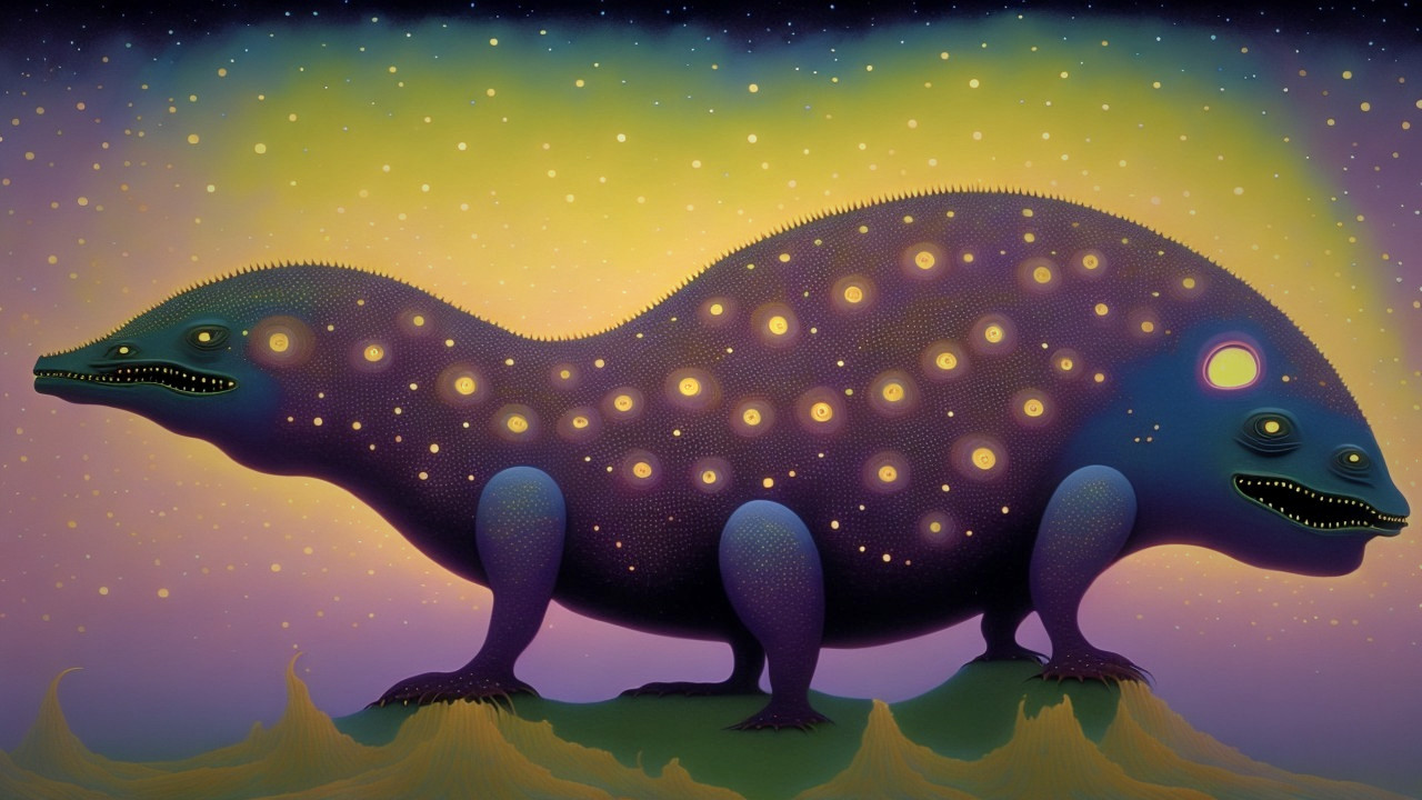 Fantastical Creature with Colorful Skin in Dreamy Sky
