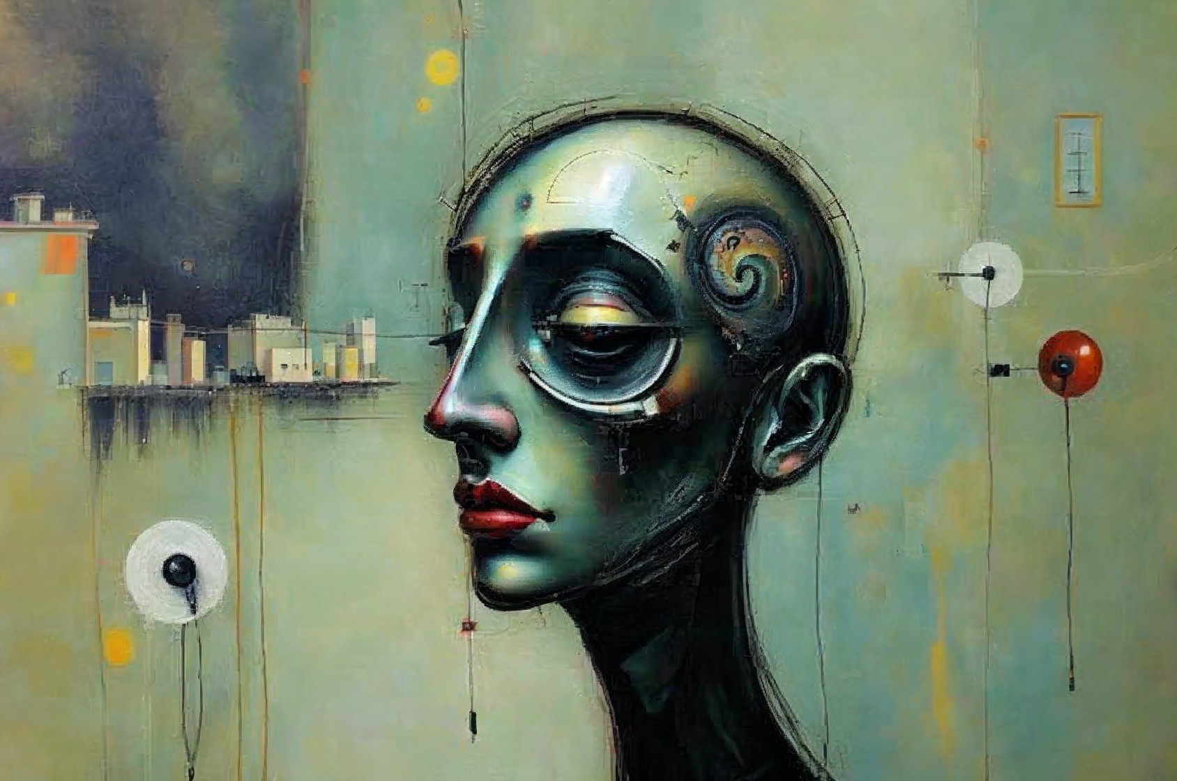 Stylized Human Figure with Cityscape Elements