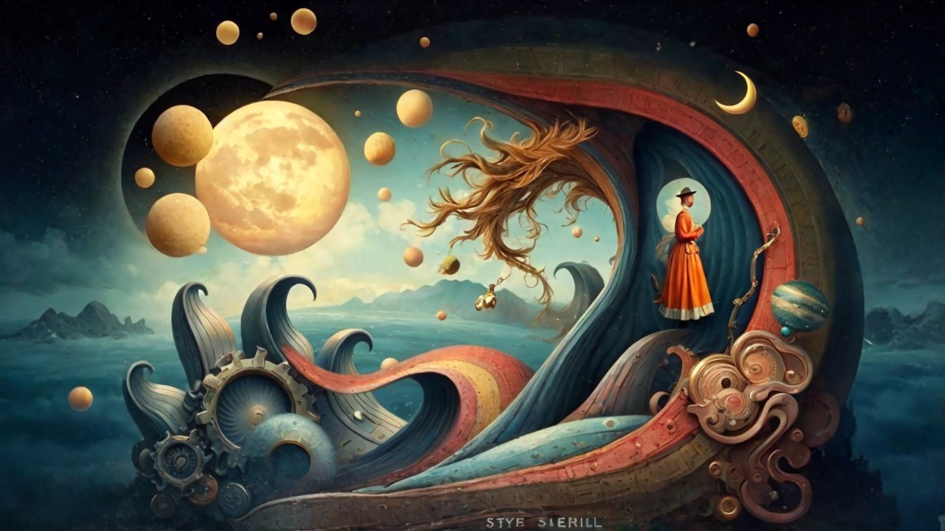 Surreal Scene of Cosmic Wave and Nature Elements