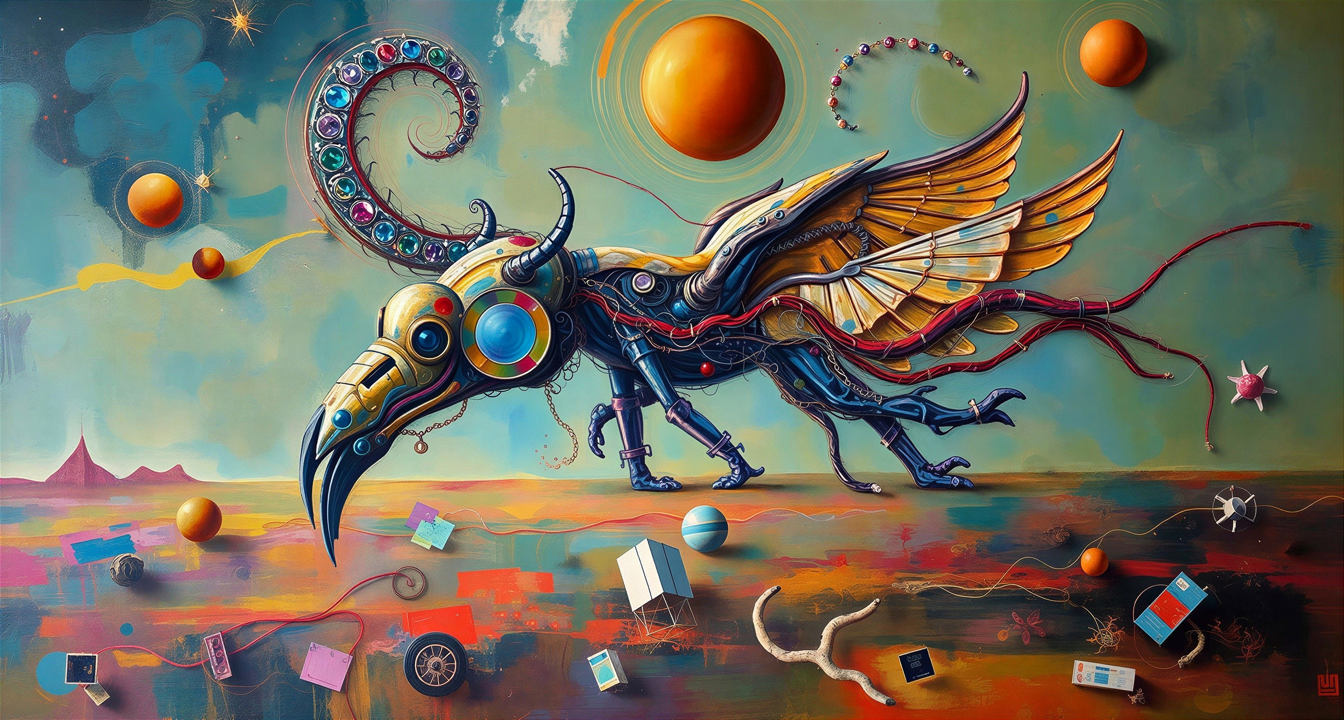 Fantastical Creature with Celestial Landscape Elements