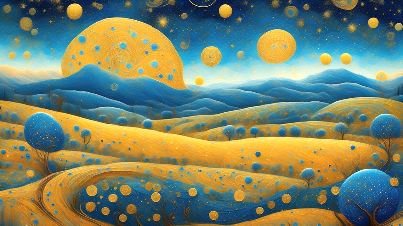 Surreal Landscape with Blue and Gold Hues