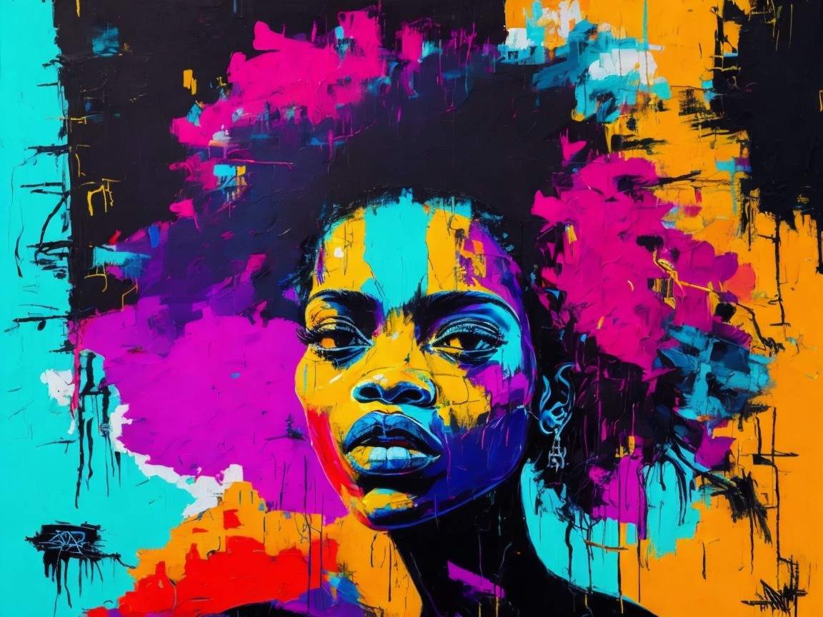 Vibrant Portrait of a Woman with Colorful Afro Hair