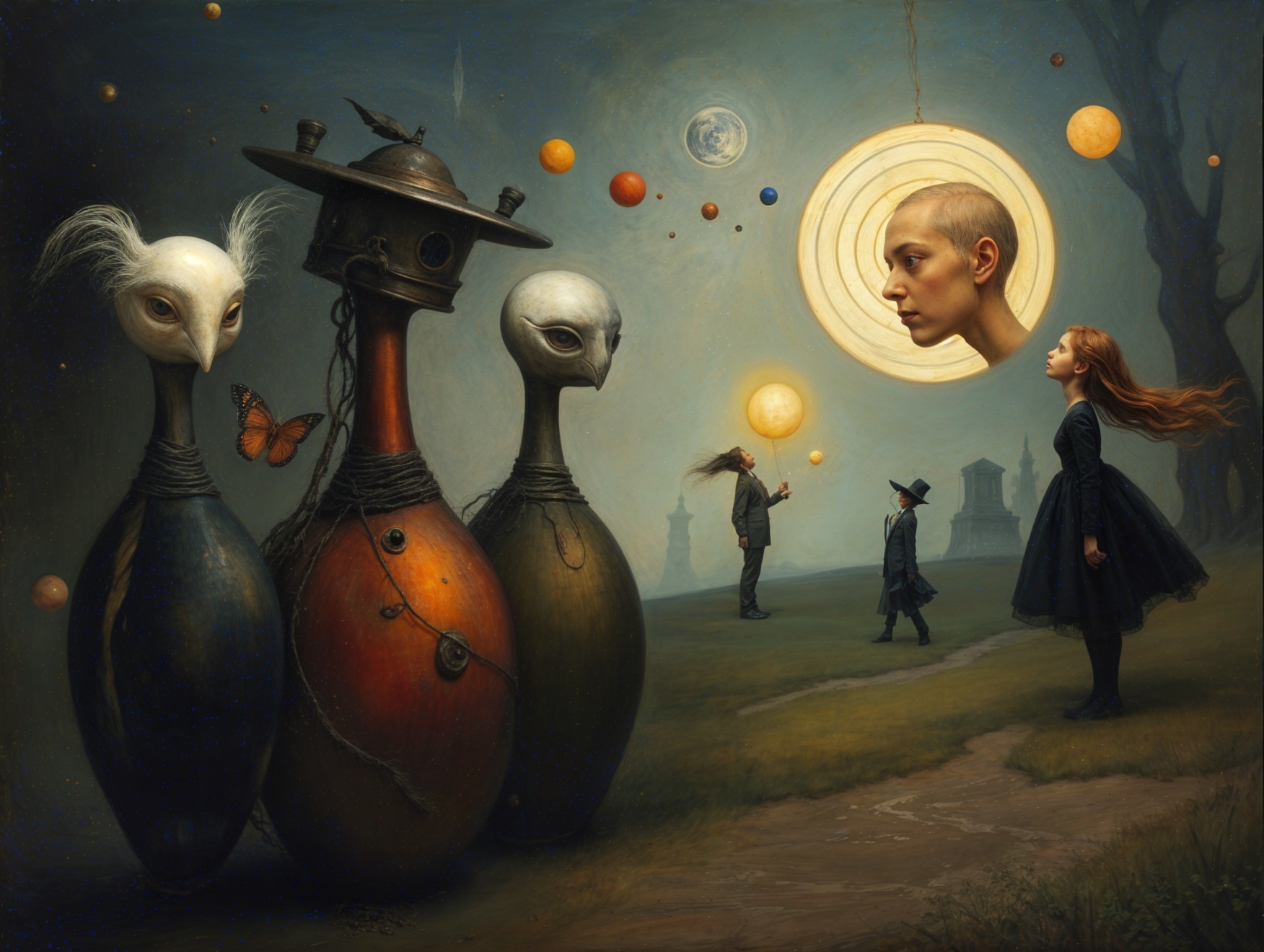 Surreal Landscape with Abstract Figures and Vases
