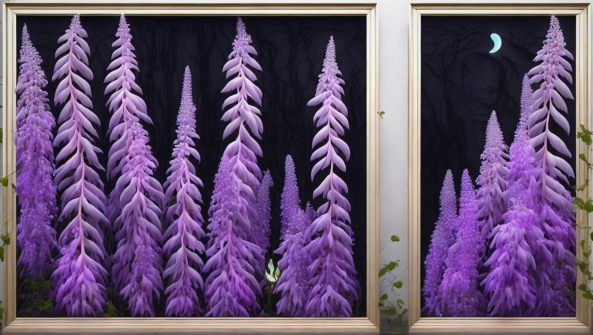 Framed Panels of Dreamlike Night Forest Scene