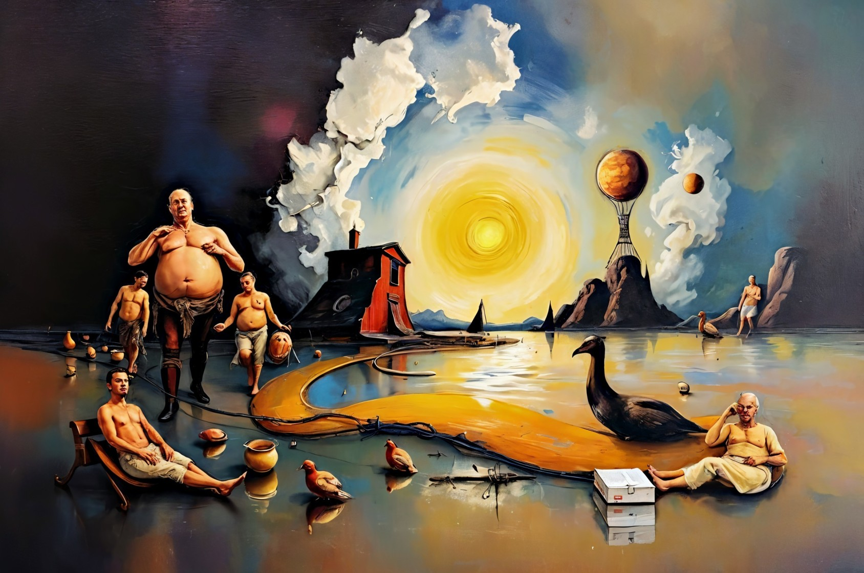 Surreal Landscape with Figures and Central Orb