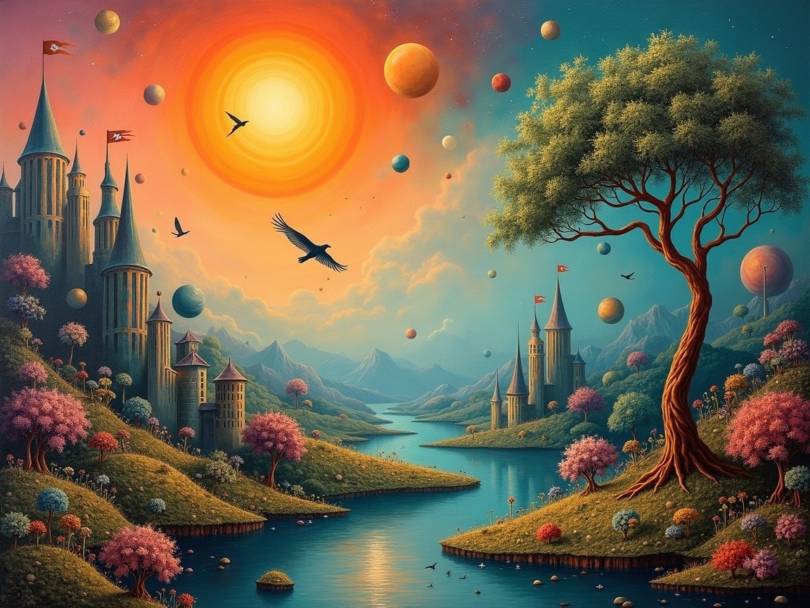 Majestic Castles in a Colorful Fantasy Landscape