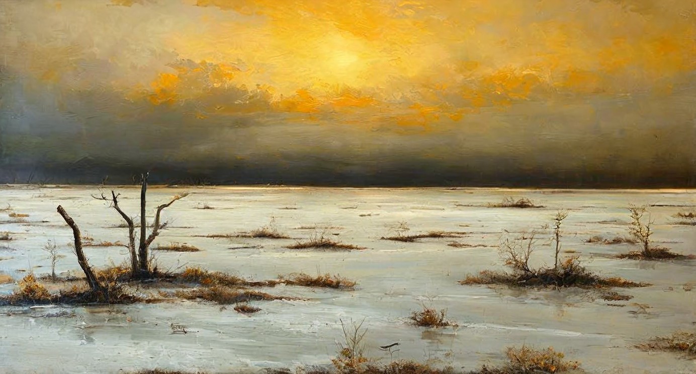 Surreal Landscape with Sunset and Barren Expanse