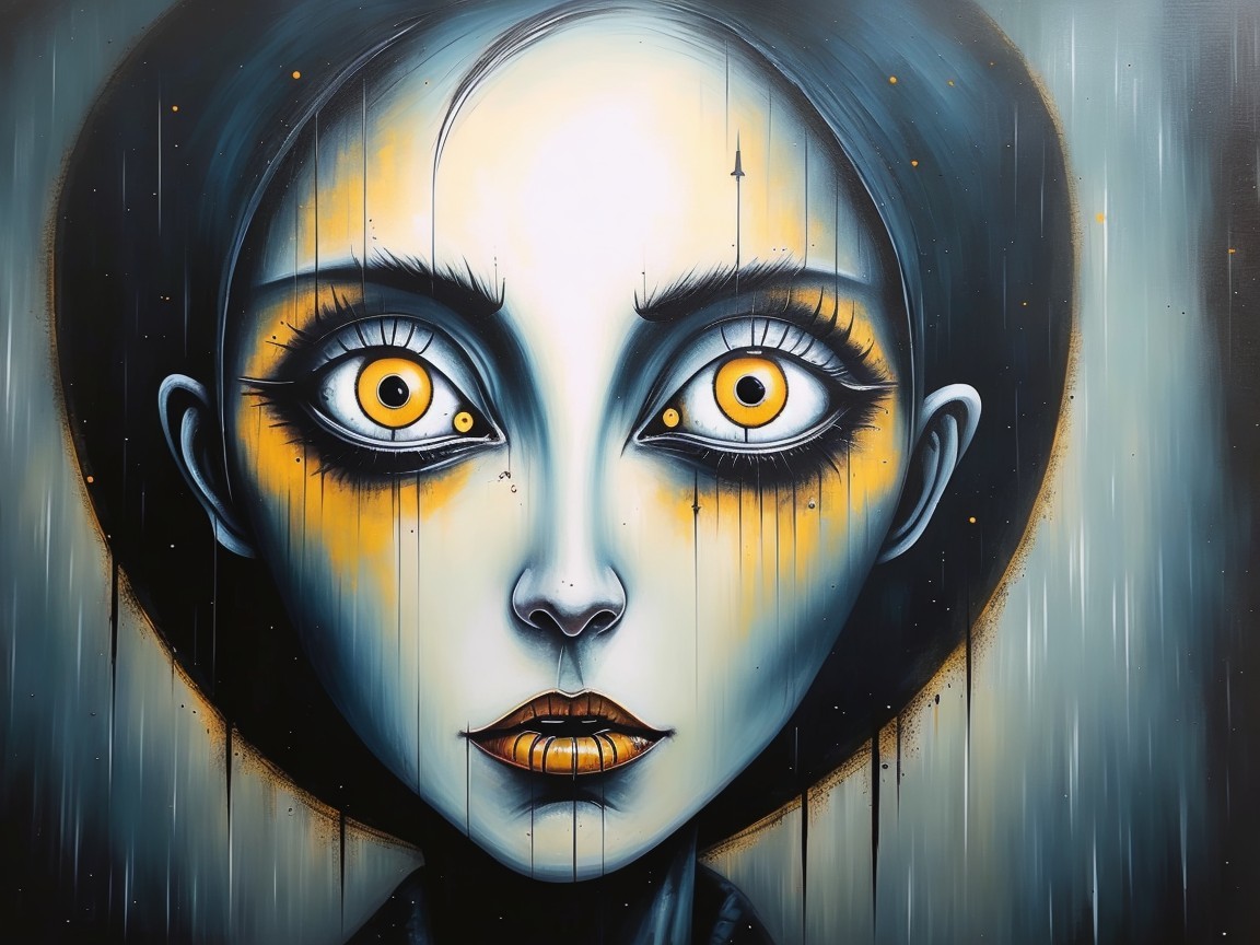 Portrait of a Young Woman with Expressive Yellow Eyes