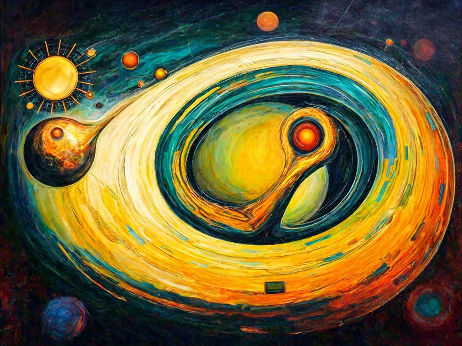 Abstract Cosmic Scene with Bright Colors and Orbs