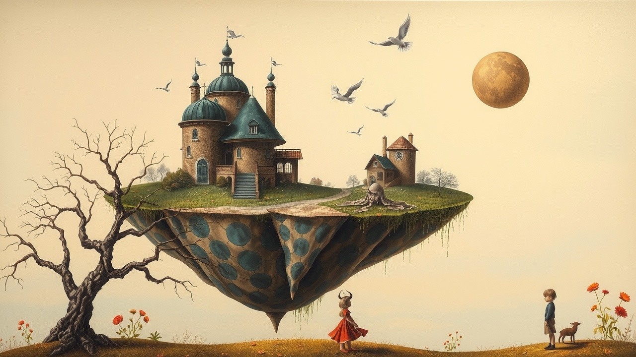Surreal Landscape with Floating Island and Castle