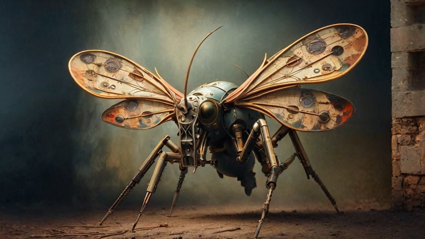 Steampunk Robot Bee with Intricate Metalwork and Gears