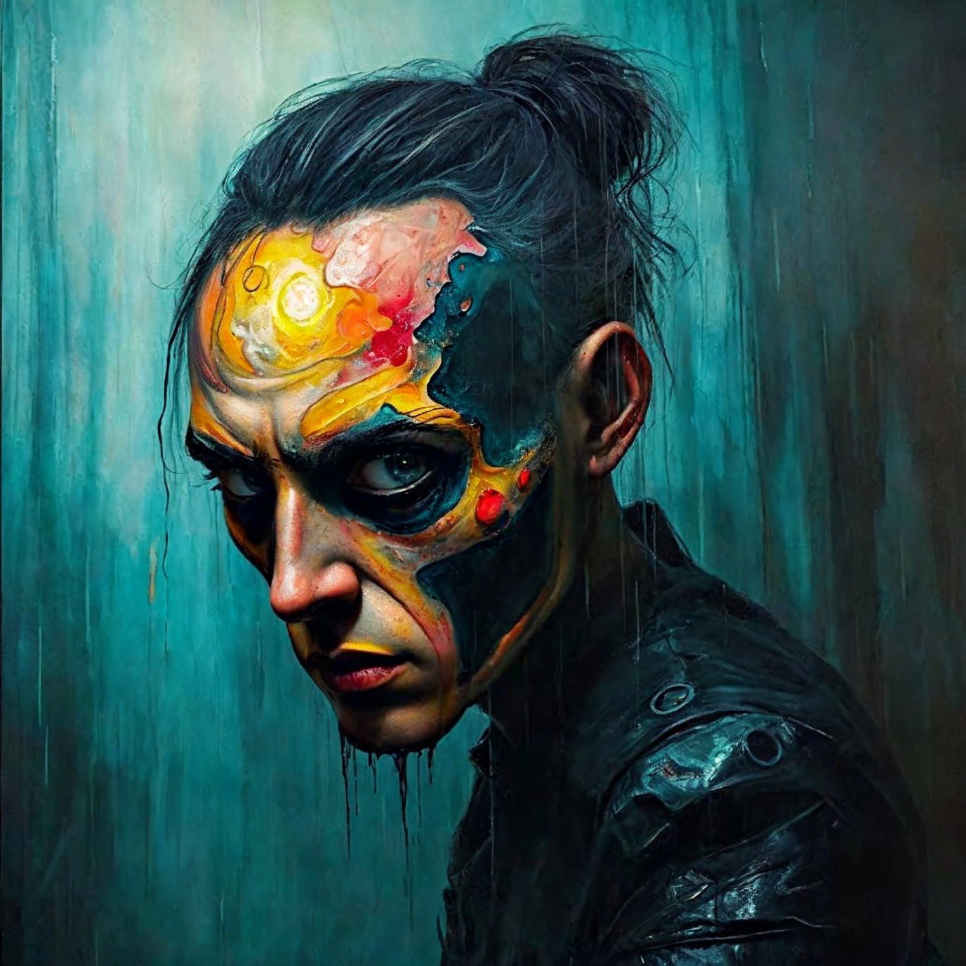 Colorful Digital Painting of a Man in the Rain