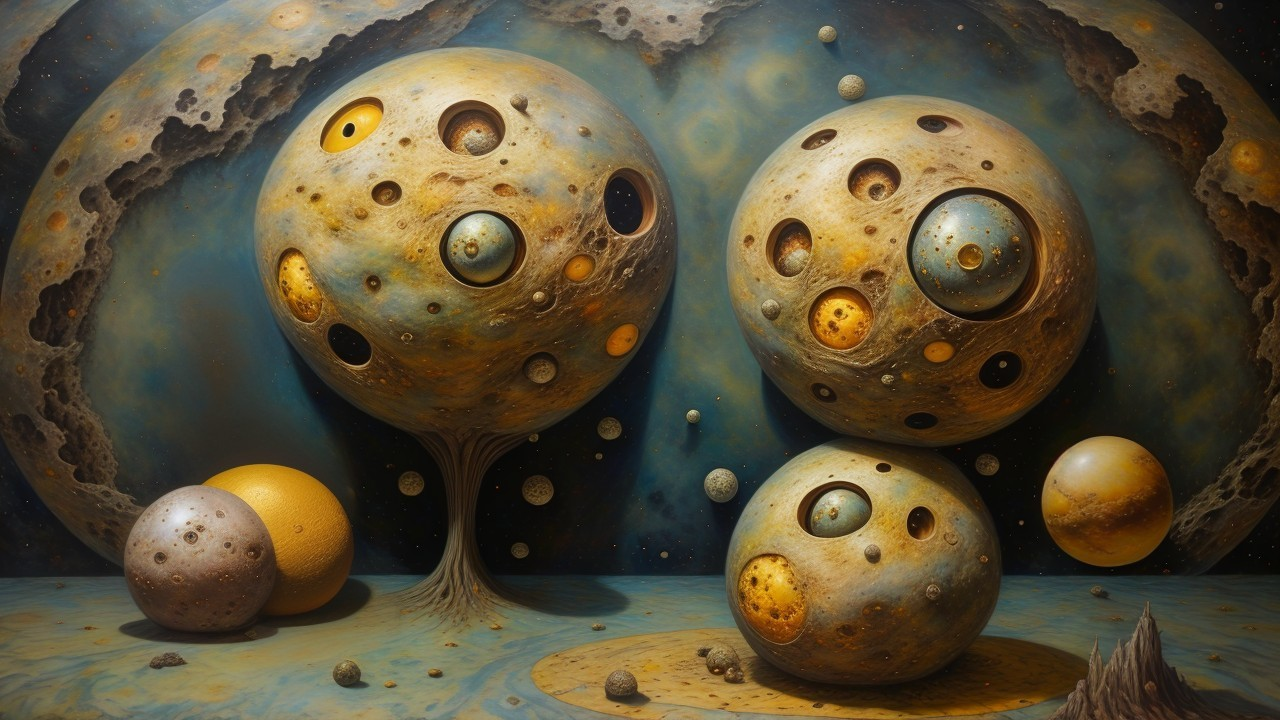 Surreal Planet-like Orbs in Cosmic Landscape Art